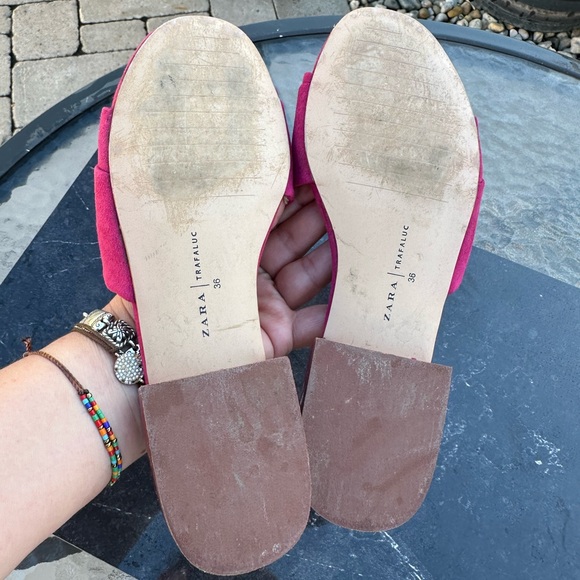 Zara Women's Trafaluc 2811 Pink/Red Velvety Open Toe Heel Sandals 5.5 - Picture 5 of 7